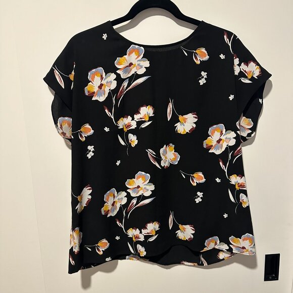 Halogen Black Floral Print Blouse – Size Petite L - Picture 1 of 3